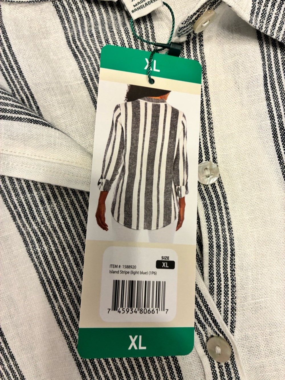 🌿 Orvis Linen Blend Button Down Shirt XL Striped Roll Tab Sleeve NWT - Picture 11 of 13